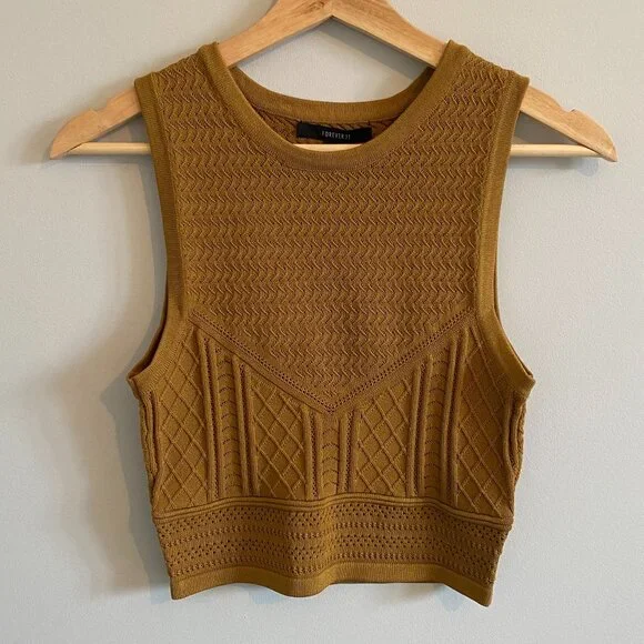 NWT Forever 21 Mustard Yellow Knit Cropped Tank Top - Picture 2 of 7